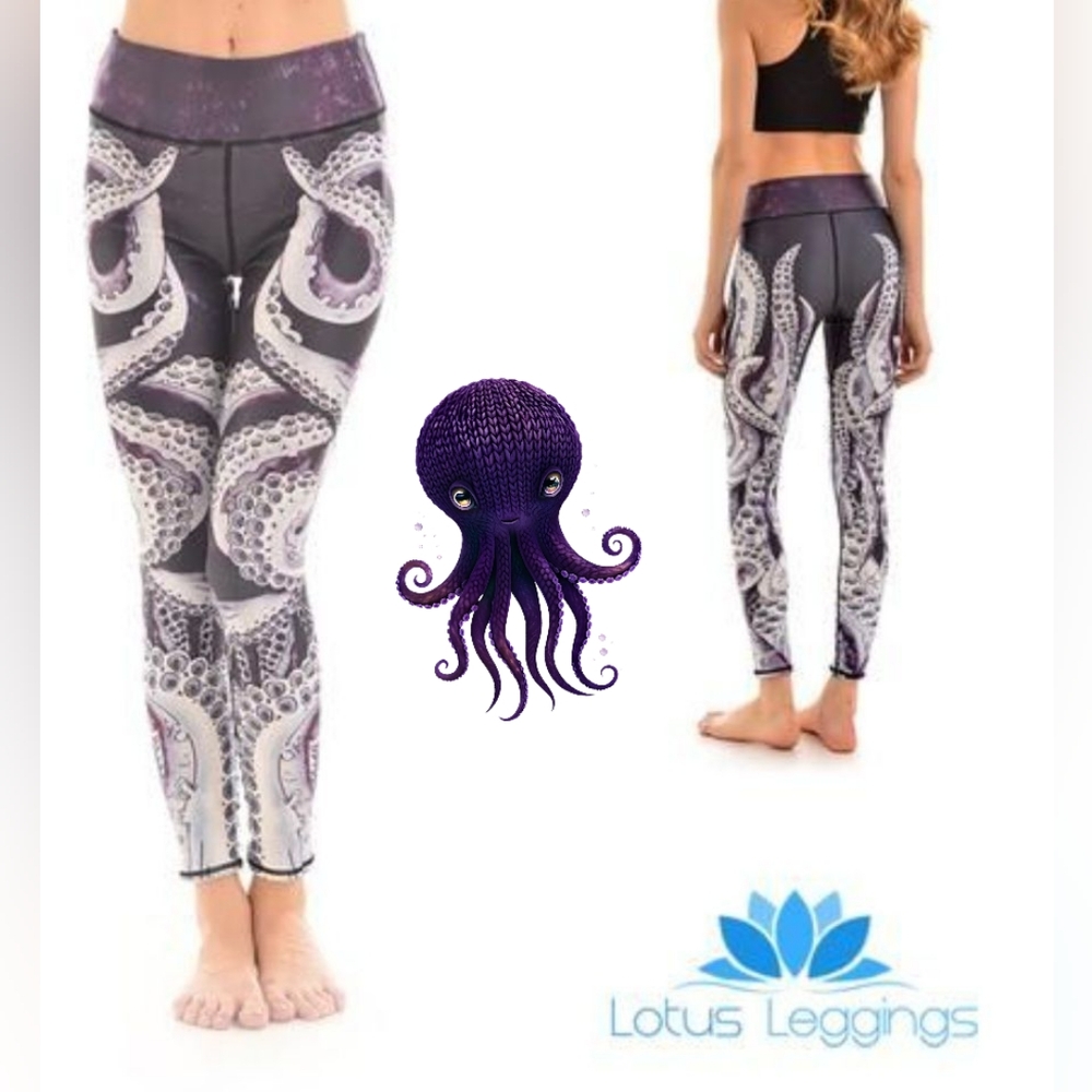 Nwot Lotus Leggings with Kraken Octopus Print in Purple & White